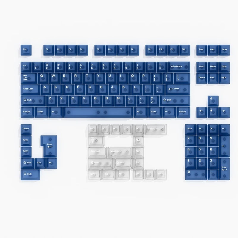Y&D 132 Keys Blue Bridge Deep Blue Transparent Keycaps Set - PC Material Outline for DIY Gaming Mechanical Keyboard - Image 1